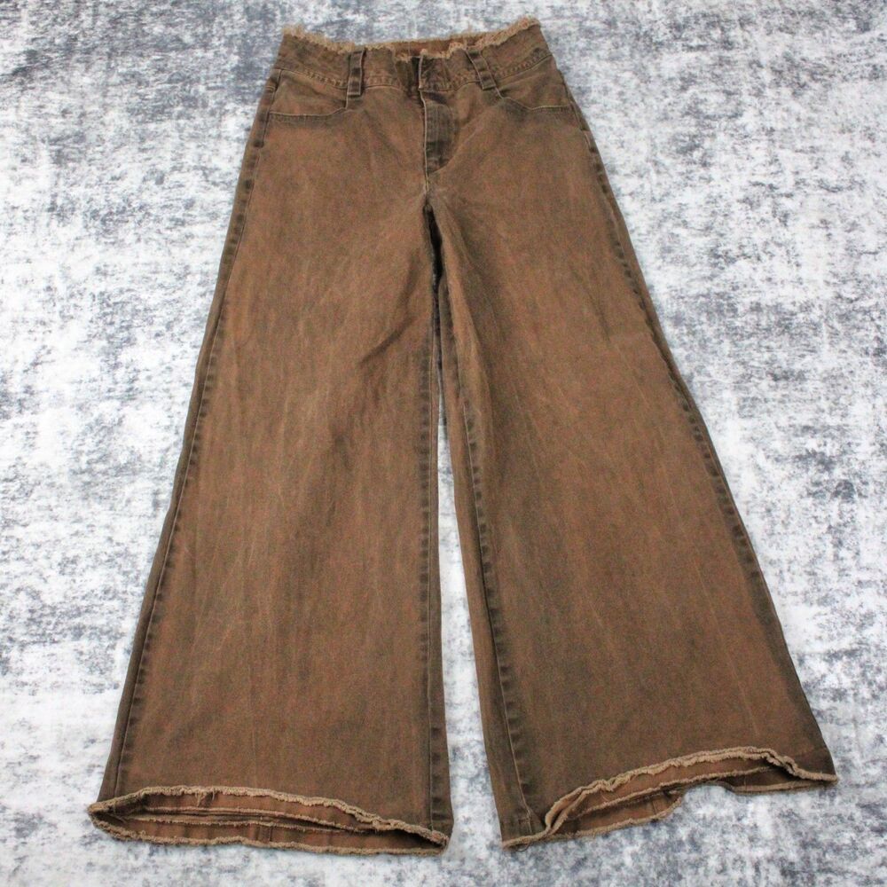 Dolls Kill Darker Waves Womens S FADER OVERSIZED BAGGY PANTS Brown Acid Wash